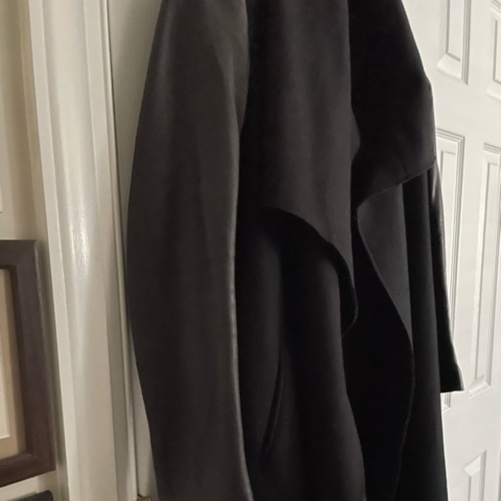ALL SAINTS Wool & Leather Asymmetrical Coat
